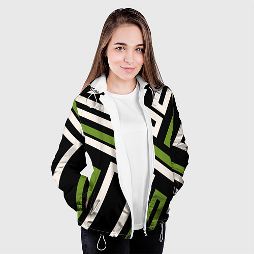 Женская куртка Прямоугольники по диагонали-зеленый, черный / 3D-Белый – фото 3
