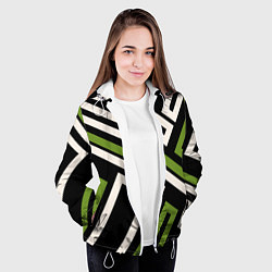 Куртка с капюшоном женская Прямоугольники по диагонали-зеленый, черный, цвет: 3D-белый — фото 2