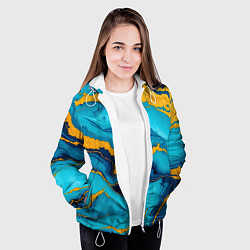 Куртка с капюшоном женская Синяя абстракция с золотым, цвет: 3D-белый — фото 2