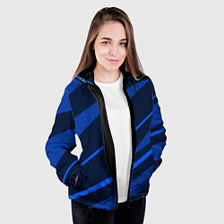 Куртка с капюшоном женская Тёмный синий абстракция полосы, цвет: 3D-черный — фото 2