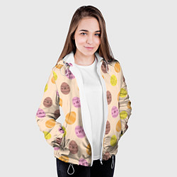 Куртка с капюшоном женская Пасха цветные яйца, цвет: 3D-белый — фото 2