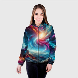 Куртка с капюшоном женская Fantastic neon space landscape - ai art fantasy, цвет: 3D-черный — фото 2