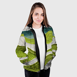 Куртка с капюшоном женская Лаймовые волны, цвет: 3D-черный — фото 2