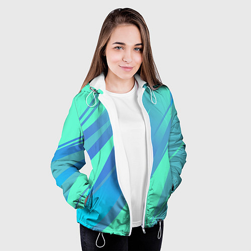 Женская куртка Нежный голубой с полосами градиент / 3D-Белый – фото 3