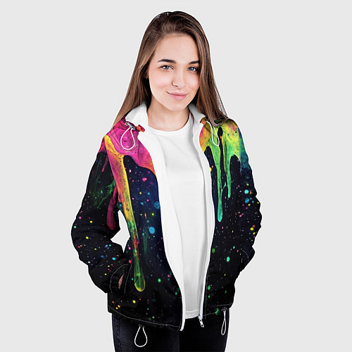 Женская куртка Разноцветные потеки краски / 3D-Белый – фото 3