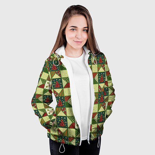Женская куртка Лоскутный рождественский узор / 3D-Белый – фото 3