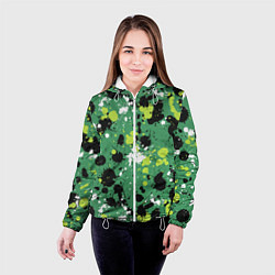 Куртка с капюшоном женская Кляксы на зелёном, цвет: 3D-белый — фото 2