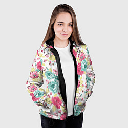 Куртка с капюшоном женская Розы красные и бирюзовые, цвет: 3D-черный — фото 2