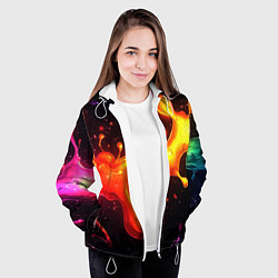 Куртка с капюшоном женская Радужные кляксы на черном фоне, цвет: 3D-белый — фото 2