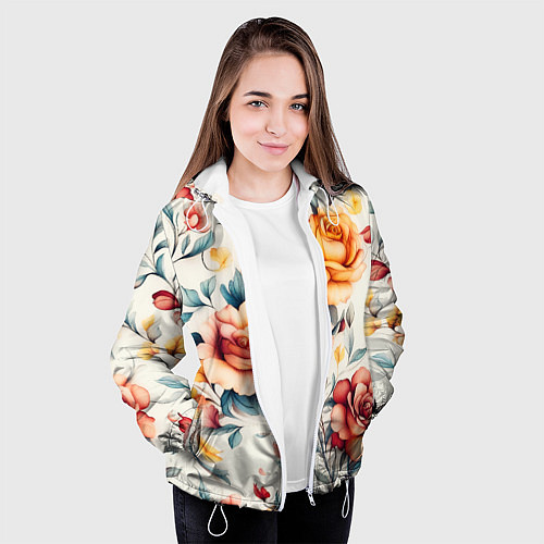 Женская куртка Паттерн с переплетением цветов / 3D-Белый – фото 3