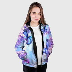 Куртка с капюшоном женская Бабочки и сирень - нежная голубая живопись, цвет: 3D-черный — фото 2