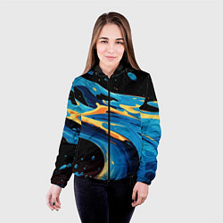Куртка с капюшоном женская Синяя волна из красок, цвет: 3D-черный — фото 2
