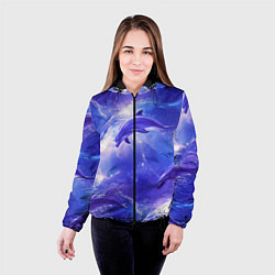 Куртка с капюшоном женская Дельфины в волшебном море паттерн, цвет: 3D-черный — фото 2