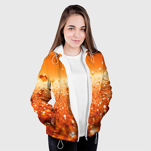 Женская куртка Оранжевые блестящие частицы текстура / 3D-Белый – фото 3