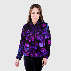 Куртка с капюшоном женская Флуоресцентные цветы, цвет: 3D-черный — фото 2