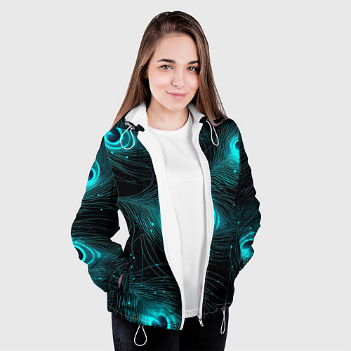 Женская куртка Светящиеся перья павлина паттерн / 3D-Белый – фото 3