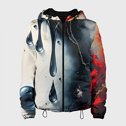 Куртка с капюшоном женская Сюрреалистичная абстракция с каплями, цвет: 3D-черный
