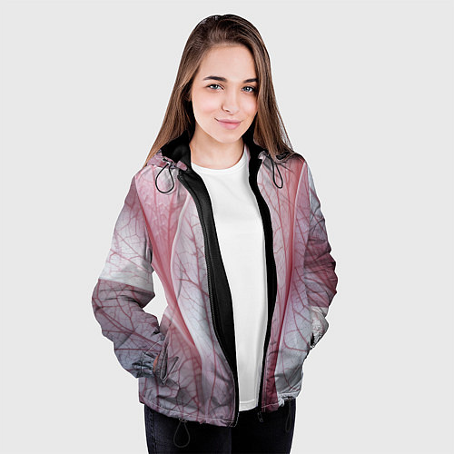 Женская куртка Розовые листья / 3D-Черный – фото 3