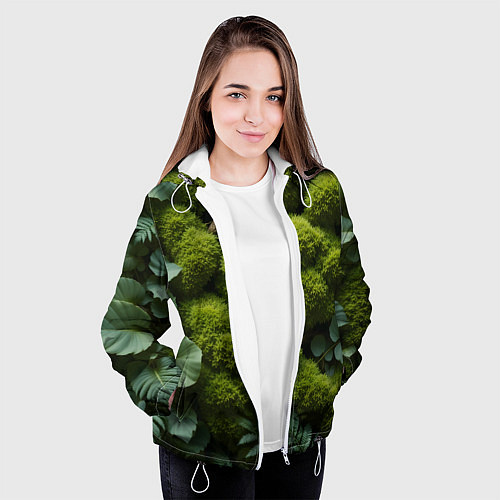 Женская куртка Зеленый мох и листья / 3D-Белый – фото 3