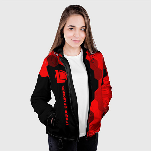 Женская куртка League of Legends - red gradient по-вертикали / 3D-Черный – фото 3