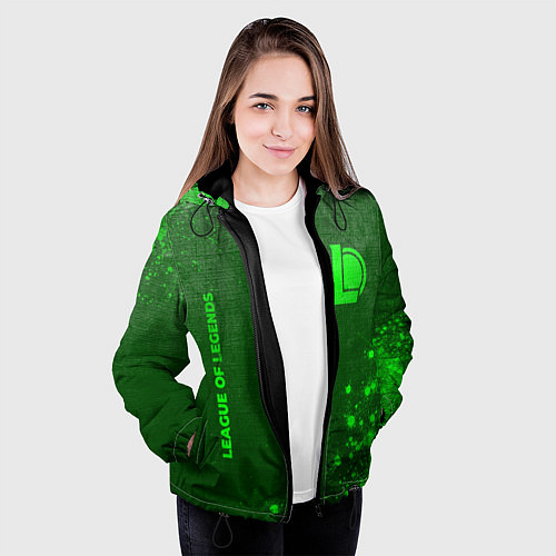 Женская куртка League of Legends - green gradient вертикально / 3D-Черный – фото 3