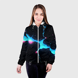 Куртка с капюшоном женская Голубой разлом в черной текстуре, цвет: 3D-белый — фото 2