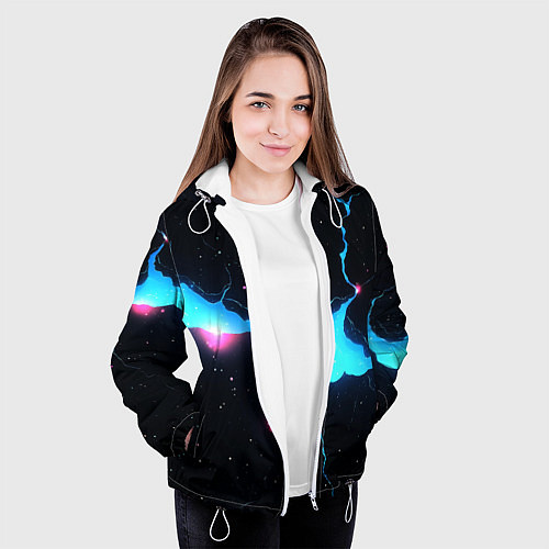 Женская куртка Голубой разлом в черной текстуре / 3D-Белый – фото 3