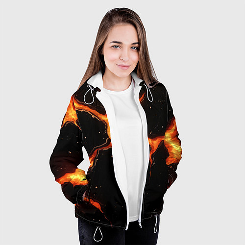 Женская куртка Оранжевый разлом на черной текстуре / 3D-Белый – фото 3