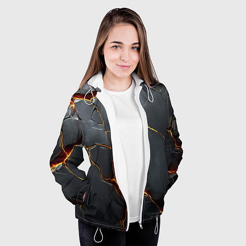 Женская куртка Серая текстура с золотым изломом / 3D-Белый – фото 3