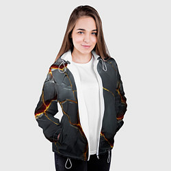 Куртка с капюшоном женская Серая текстура с золотым изломом, цвет: 3D-белый — фото 2