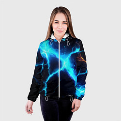 Куртка с капюшоном женская Голубой разлом из молний, цвет: 3D-белый — фото 2