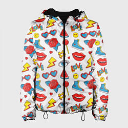 Куртка с капюшоном женская Паттерн с яркими молодежными стикерами, цвет: 3D-черный