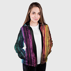 Куртка с капюшоном женская Неоновый и переливающийся киберпанк узор, цвет: 3D-черный — фото 2