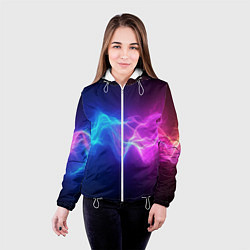 Куртка с капюшоном женская Звуковая волна неоновый узор, цвет: 3D-белый — фото 2