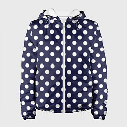 Куртка с капюшоном женская Синий в белый горошек, цвет: 3D-белый