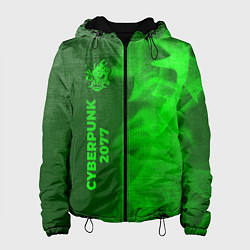 Куртка с капюшоном женская Cyberpunk 2077 - green gradient по-вертикали, цвет: 3D-черный