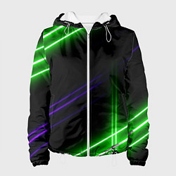 Куртка с капюшоном женская Green pink purple line, цвет: 3D-белый
