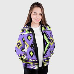 Куртка с капюшоном женская Геометрический сиренево желтый орнамент ацтеков, цвет: 3D-черный — фото 2