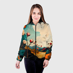 Куртка с капюшоном женская Сюрреалистичный пейзаж с цветами, цвет: 3D-черный — фото 2