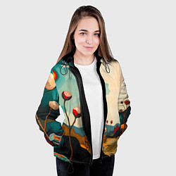 Куртка с капюшоном женская Сюрреалистичный пейзаж с цветами, цвет: 3D-черный — фото 2