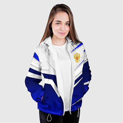 Женская куртка Герб России - синий и белый / 3D-Белый – фото 3