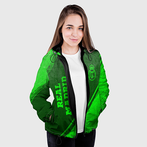 Женская куртка Real Madrid - green gradient вертикально / 3D-Черный – фото 3