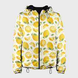 Куртка с капюшоном женская Сочные лимоны - паттерн, цвет: 3D-черный