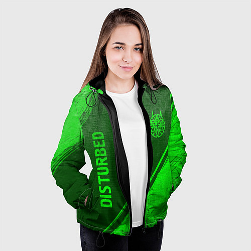 Женская куртка Disturbed - green gradient вертикально / 3D-Черный – фото 3