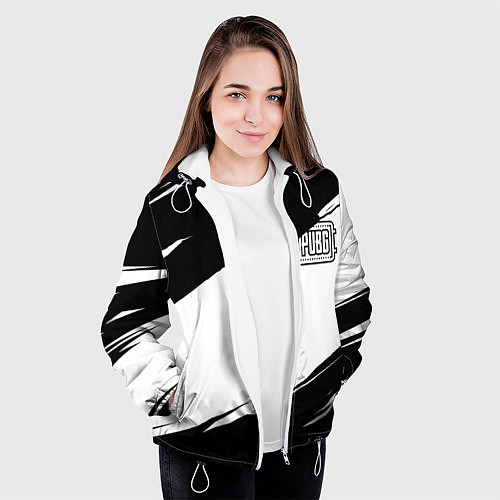 Женская куртка PUBG черно белые краски / 3D-Белый – фото 3