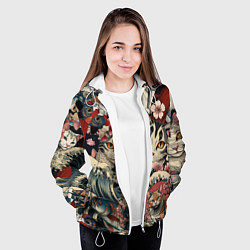 Куртка с капюшоном женская Котики и рыбки в сакуре, цвет: 3D-белый — фото 2