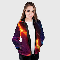 Куртка с капюшоном женская Сине-оранжевые молнии текстура, цвет: 3D-черный — фото 2