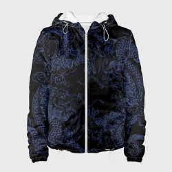 Куртка с капюшоном женская Синий дракон на черном, цвет: 3D-белый