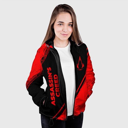 Женская куртка Assassins Creed - red gradient вертикально / 3D-Черный – фото 3