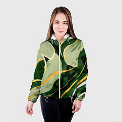 Куртка с капюшоном женская Зеленый природный паттерн, цвет: 3D-белый — фото 2